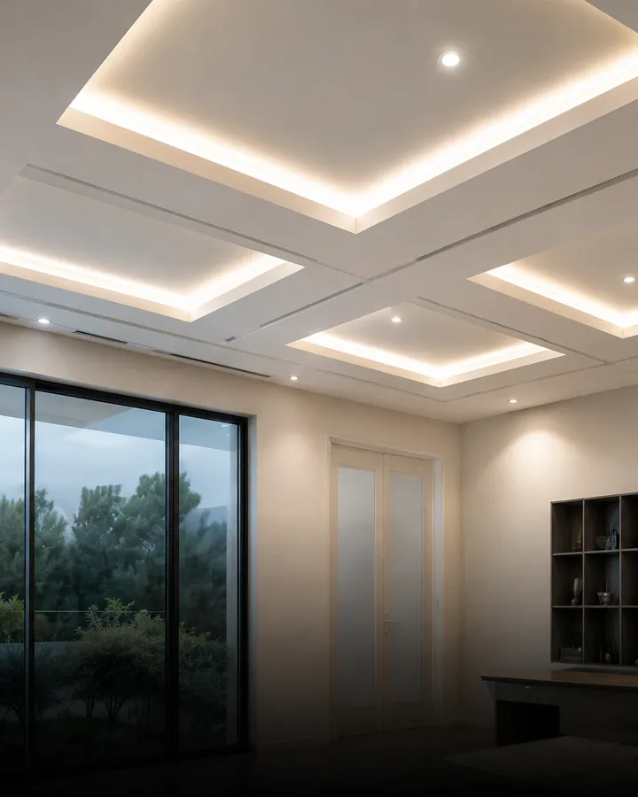 Modern gypsum ceiling with recessed lighting